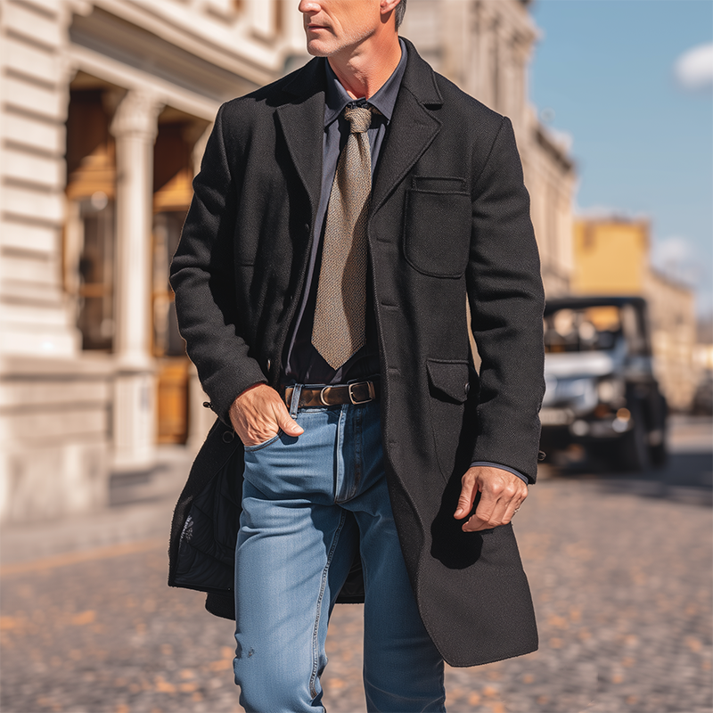 Men's Autumn And Winter Simple Tweed Long Light Business Coat MTA0886I3P