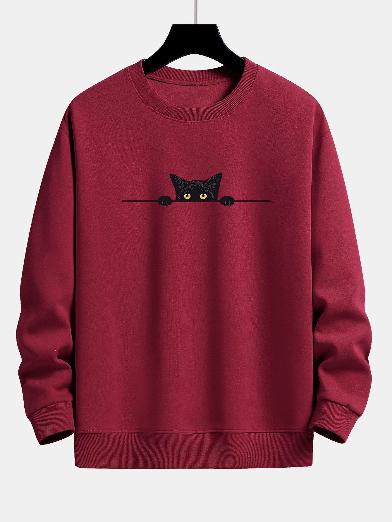 Black Cat Print Relax Fit Maroon Sweatshirt