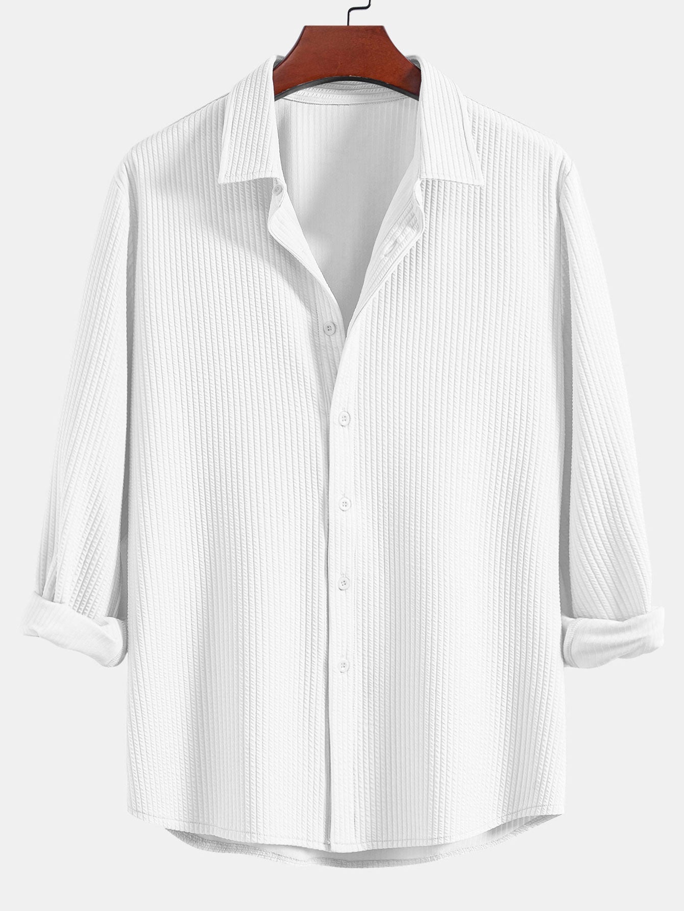 Long Sleeve Muscle Fit Ribbed Button Up Shirt & Straight Leg Ribbed Pants