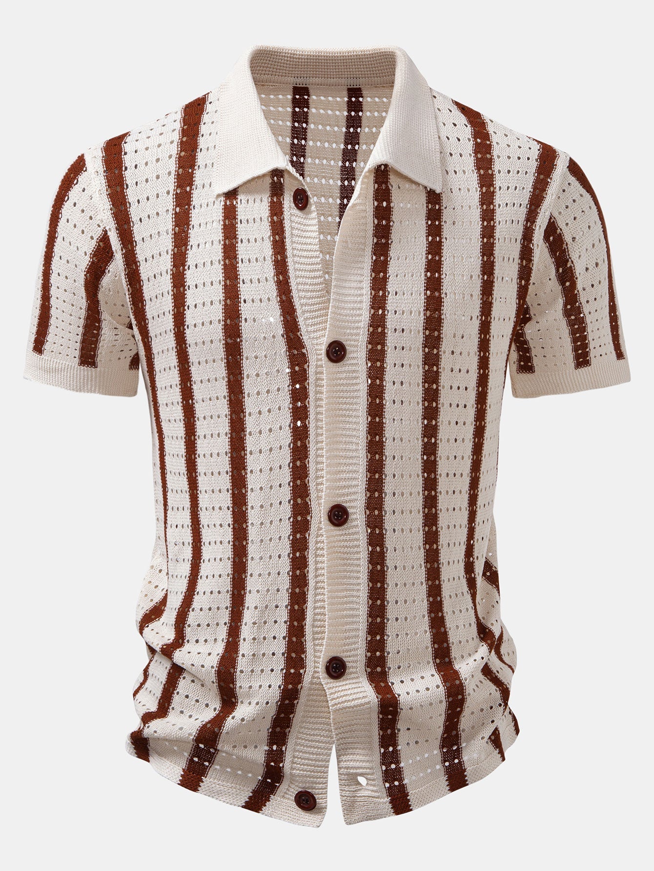 Stripe Eyelet Knitted Shirt