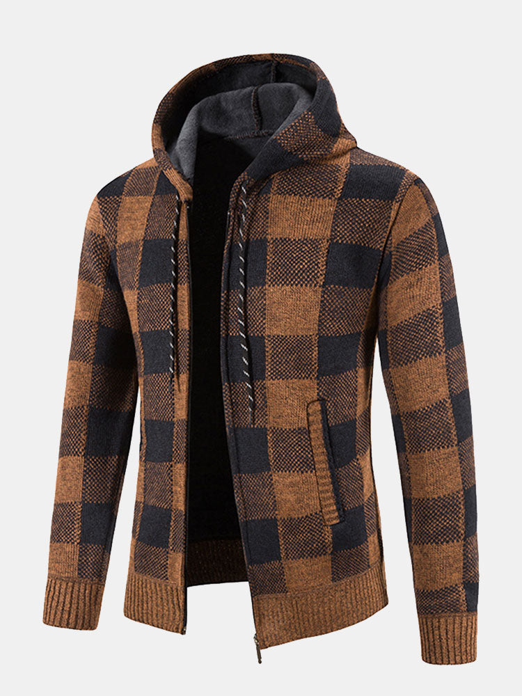 Plaid Zip Up Hooded Jumper