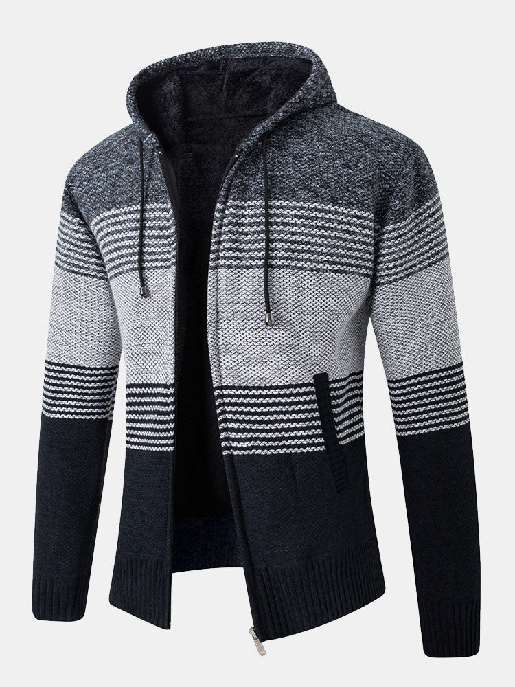 Zip Up Striped Hooded Jumper