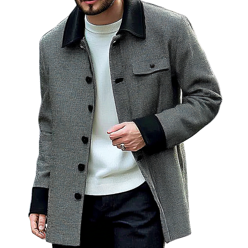 Men's Contrast Color Casual Mid-length Single-breasted Lapel Coat MTA1587I4X