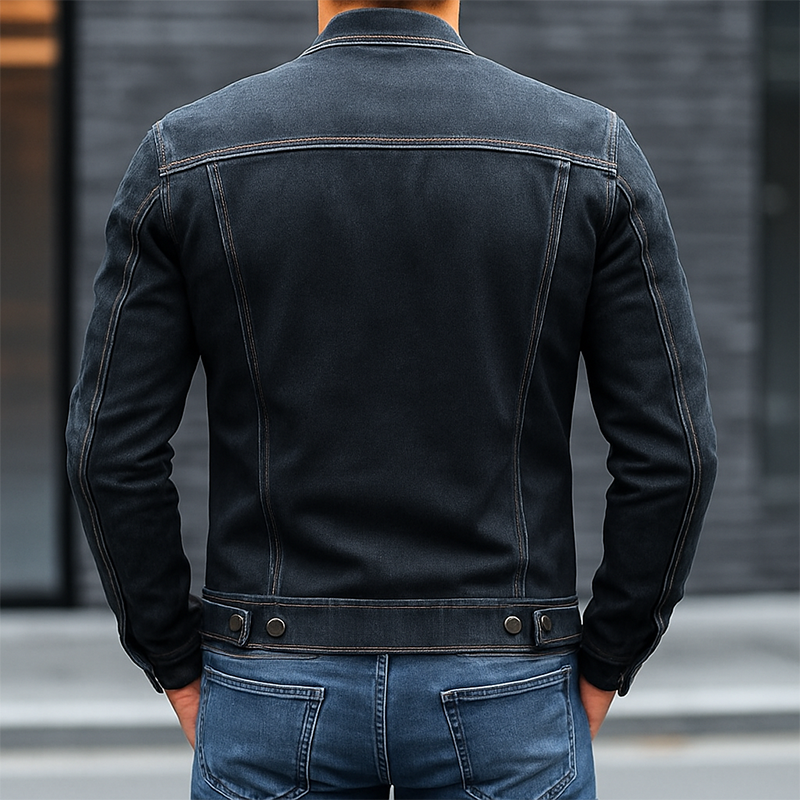 Men's Vintage Washed Baseball Collar Slim Fit Denim Jacket MTA1993H5X