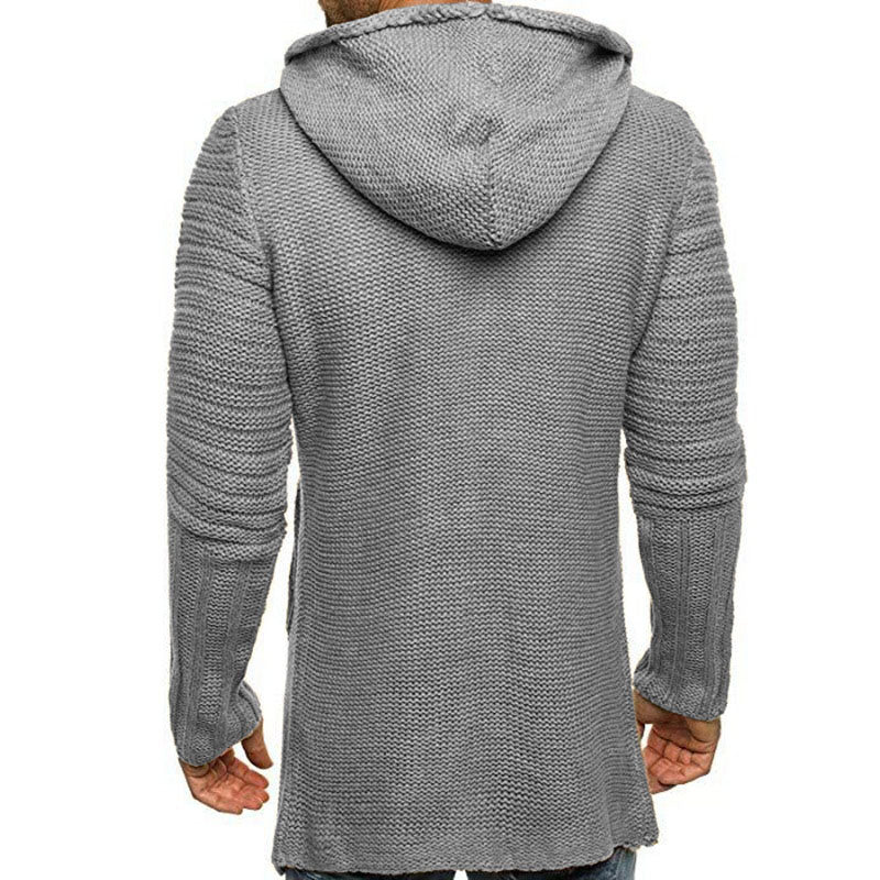 Men's Casual Hooded Single Breasted Long Sleeve Mid Length Knit Cardigan 90721661M