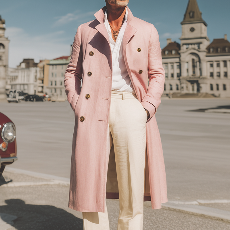 Men's Classic Pink Double Breasted Long Trench Coat MTA1310I7U