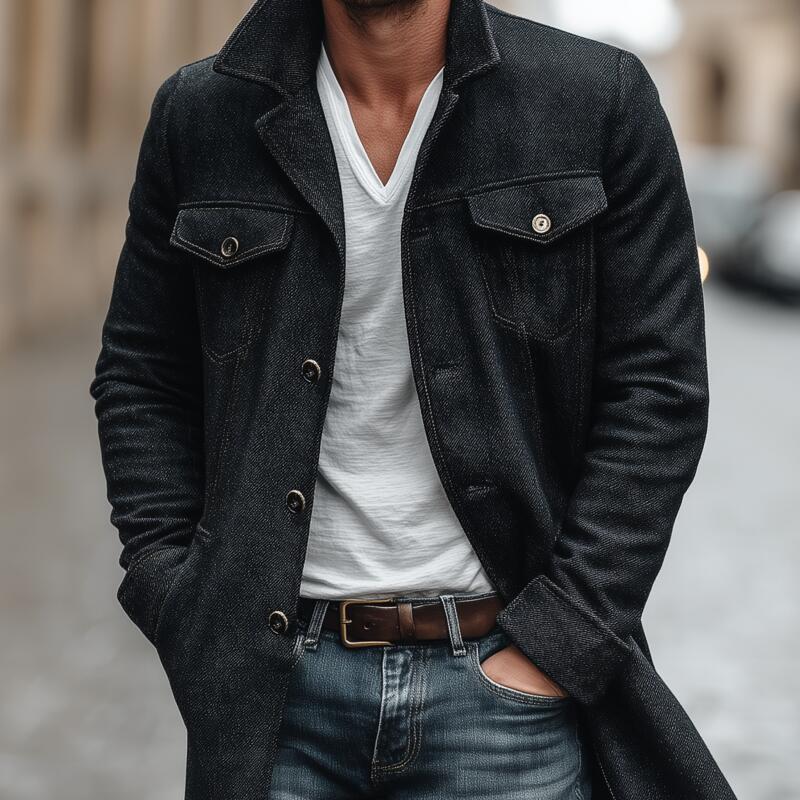 Men's Vintage Wool Blend Notch Lapel Single-breasted Slim Fit Mid-length Coat MTA2524H2M