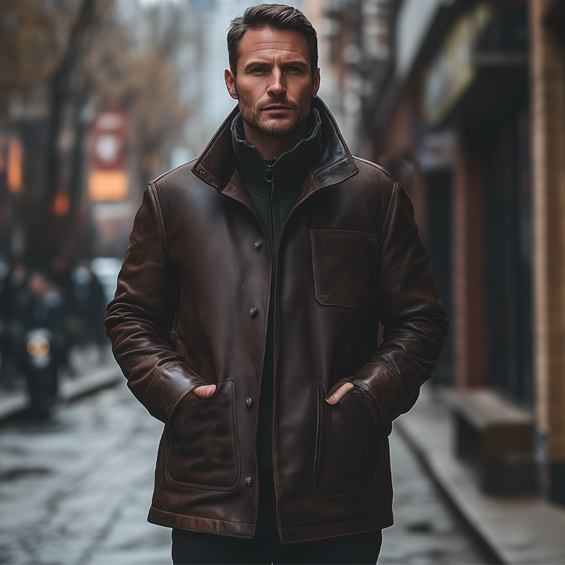 Men's Vintage Distressed Single-breasted PU Mid-length Coat MTA0852I8X