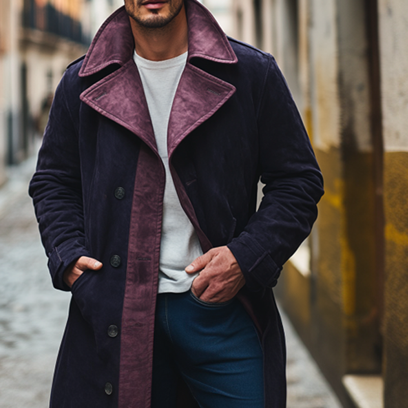 Men's Retro Contrast Lapel Faux Suede Trousers And Coat MTA0441I1X