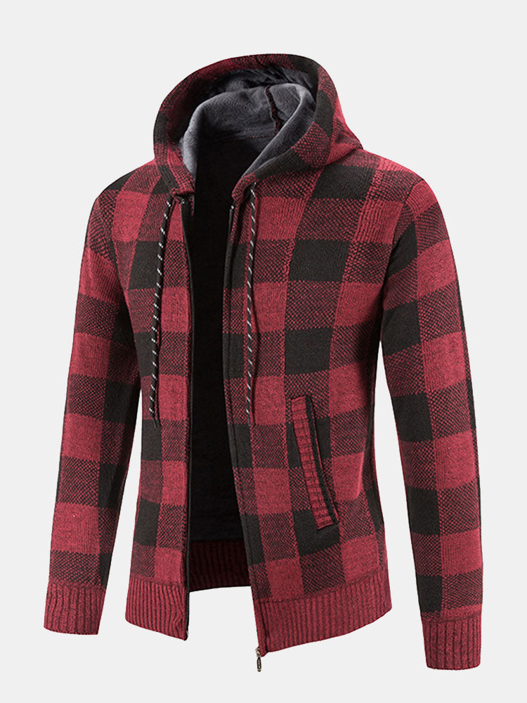 Plaid Zip Up Hooded Jumper