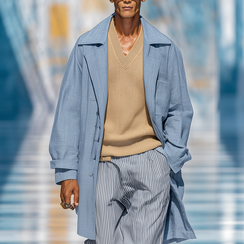 Men's Stylish Simple Slub Cotton Long-sleeved Coat MTA2961H9P