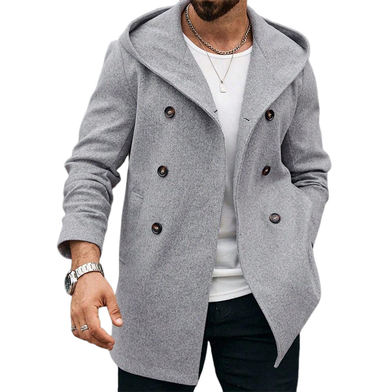 Men's Blended Double-breasted Hooded Mid-length Coat MTA2992H1X