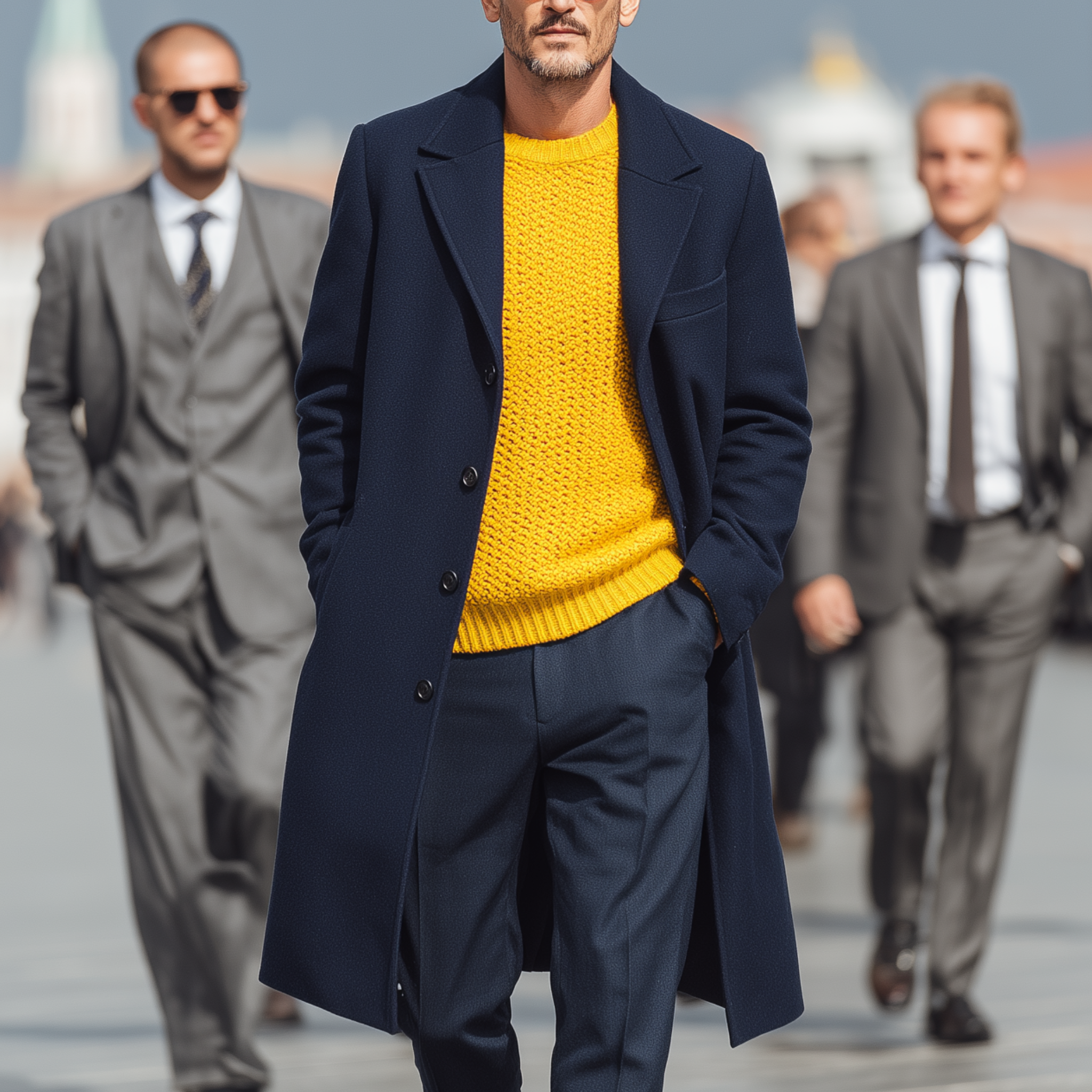 Men's Classic Retro Lapel Navy Blue Wool Single-breasted Knee-length Coat MTA1621I9K