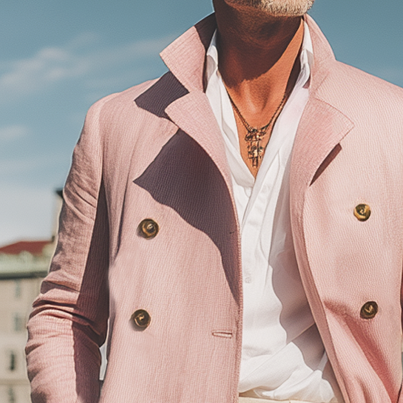 Men's Classic Pink Double Breasted Long Trench Coat MTA1310I7U