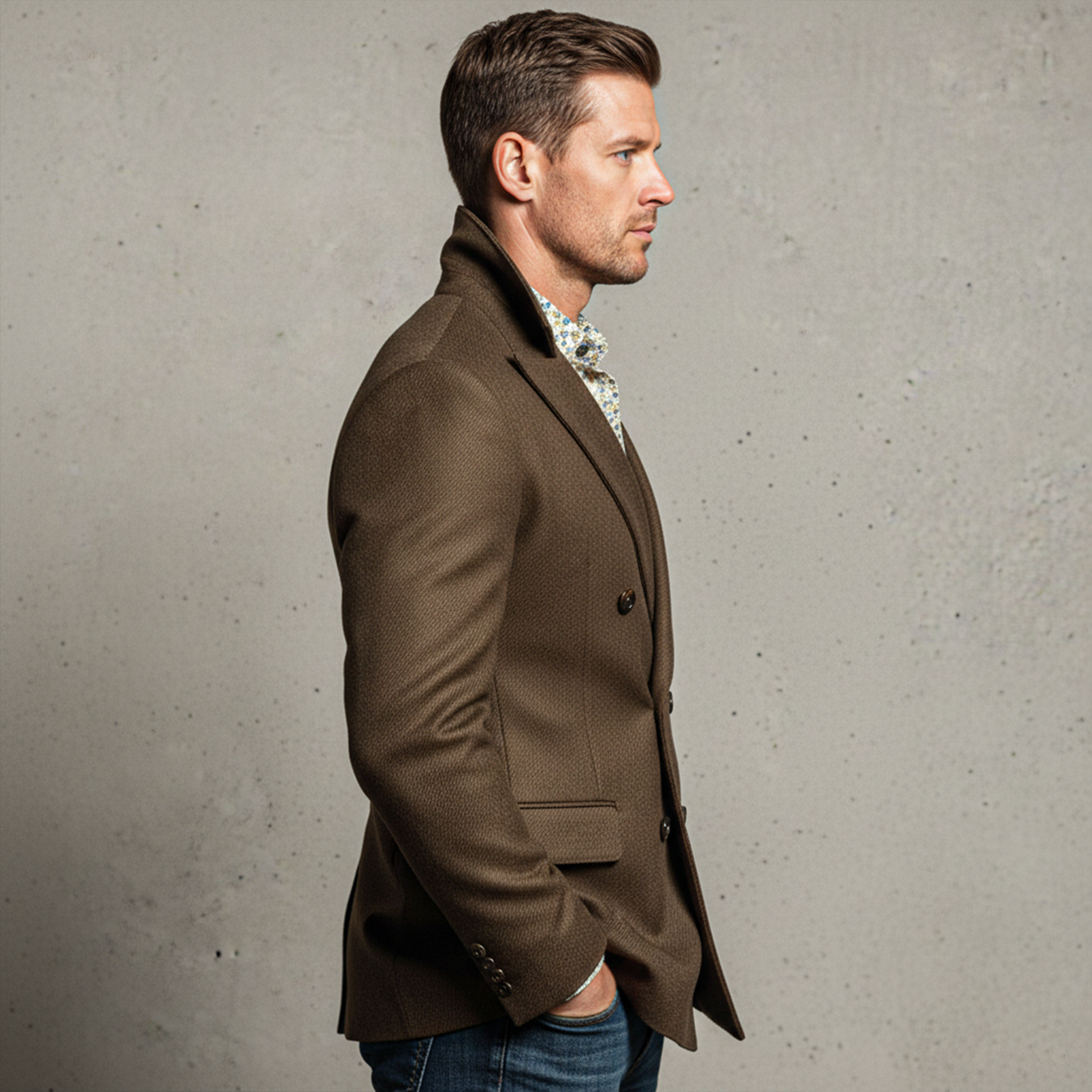 Men's Classic Light Business Double-breasted Textured Faux Wool Suit Coat MTA2216I3K