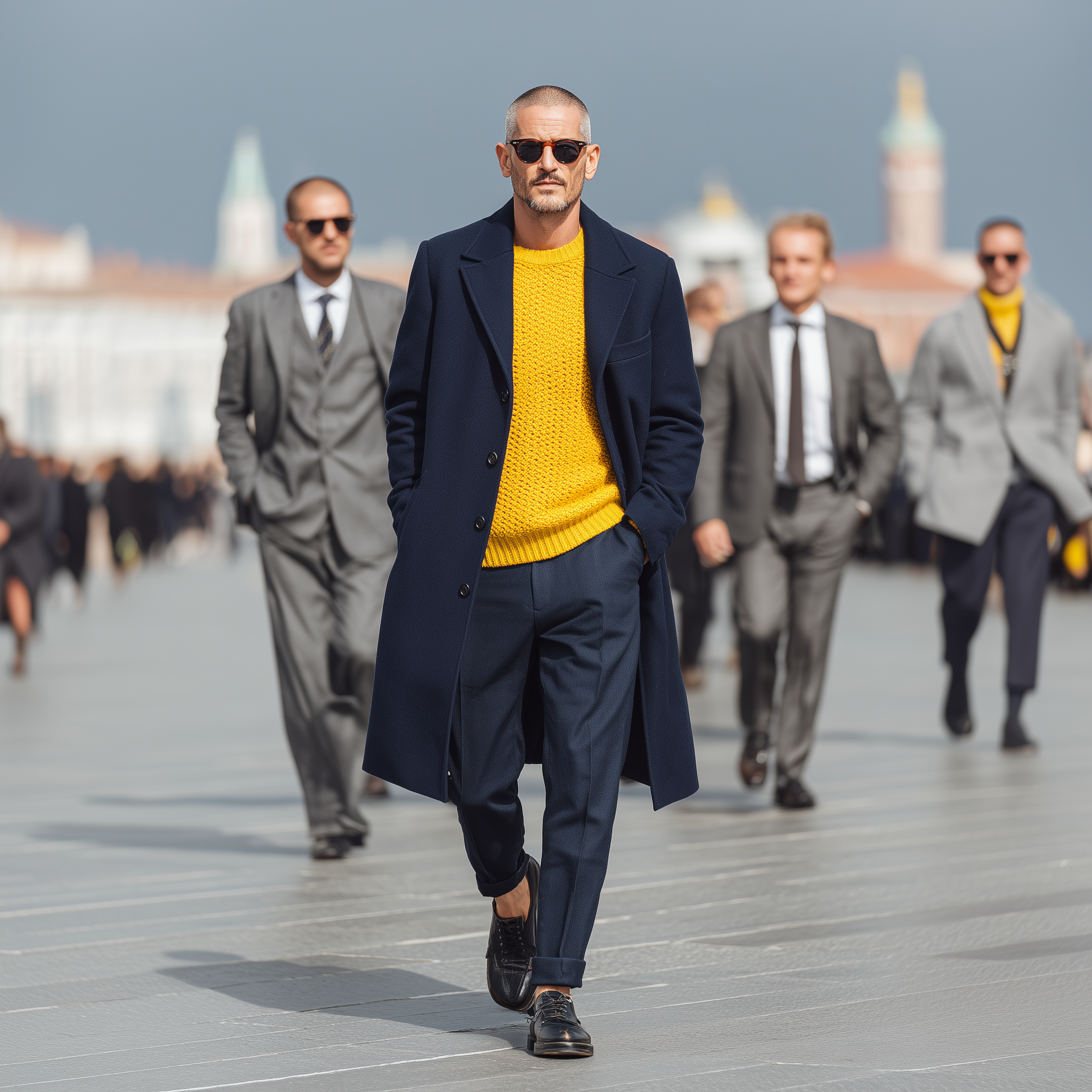 Men's Classic Retro Lapel Navy Blue Wool Single-breasted Knee-length Coat MTA1621I9K