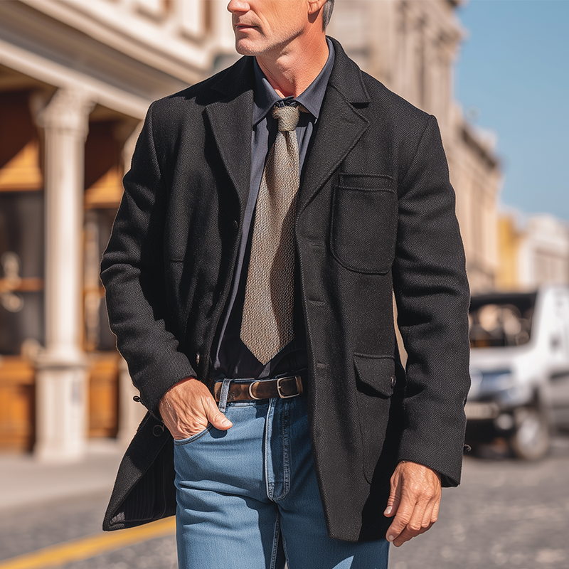 Men's Autumn And Winter Simple Tweed Mid-length Light Business Coat MTA0801I7P