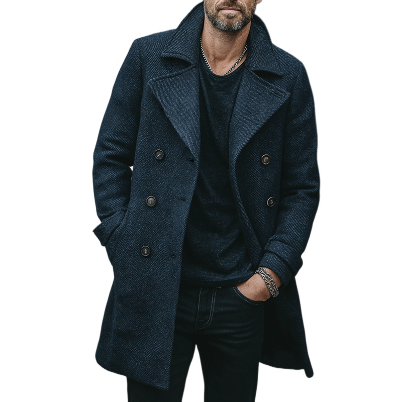 Men's Retro Casual Twill Double-Breasted Mid-Length Coat MTA1654I6TO