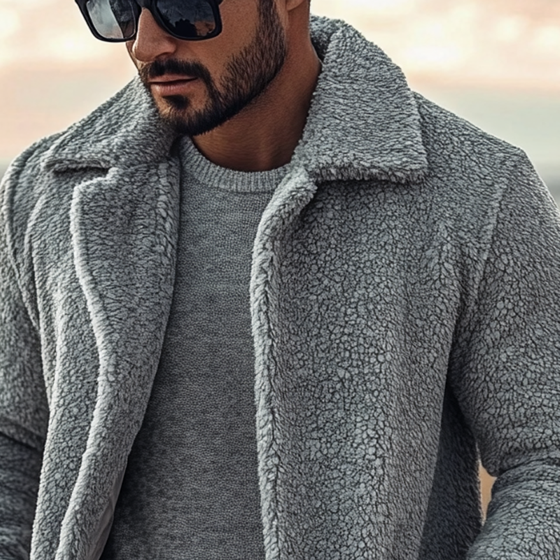 Men's Solid Color Polar Fleece Lapel Single-breasted Mid-length Coat MTA0932I5X