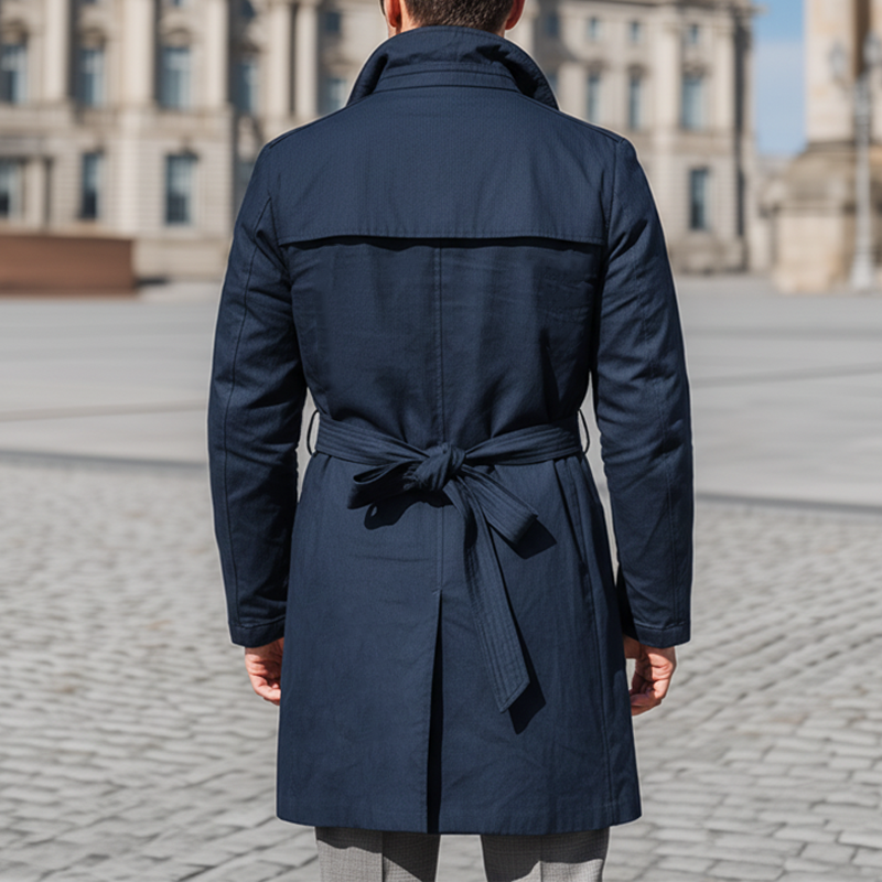 Men's Classic Navy Blue Double-breasted Trench Coat MTA1372I9U