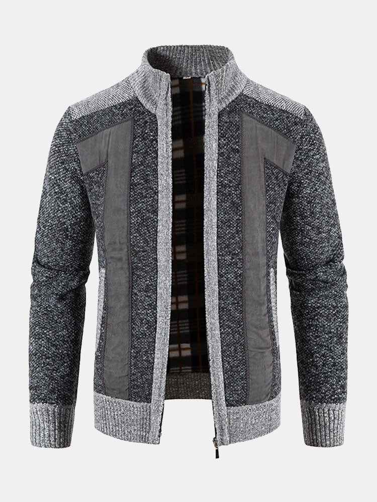 Zip Up Faux Suede Patchwork Jumper