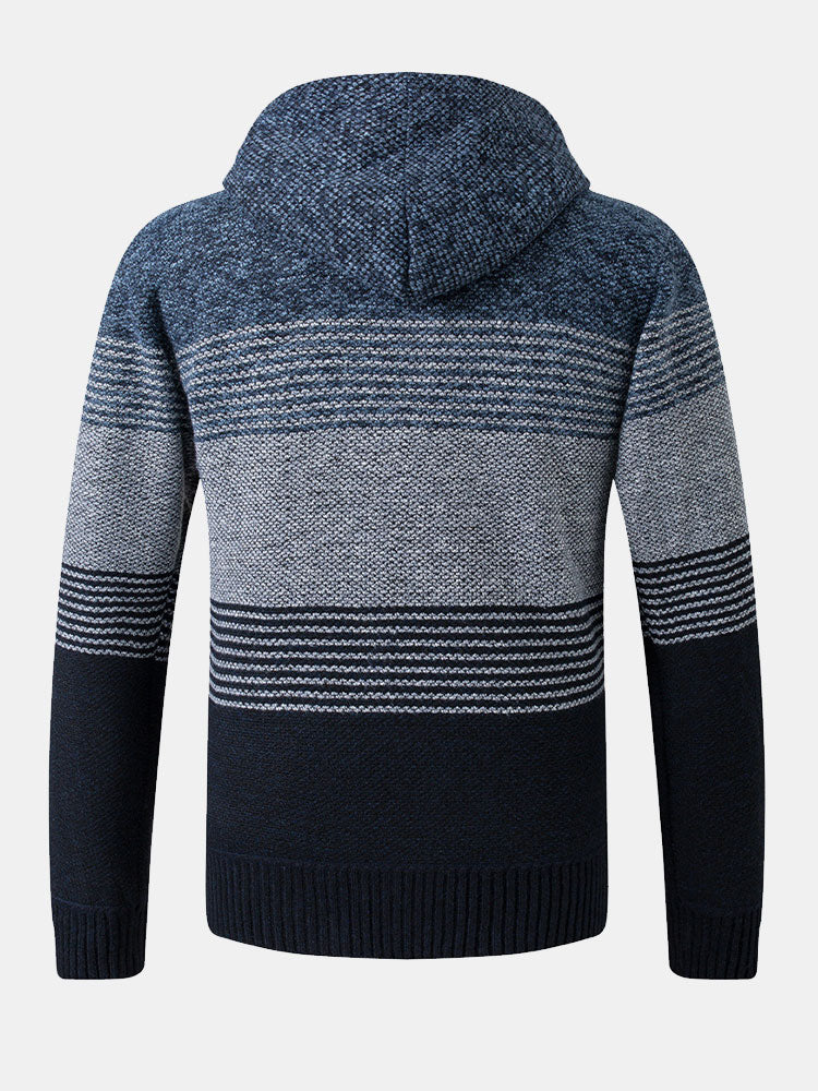 Zip Up Striped Hooded Jumper