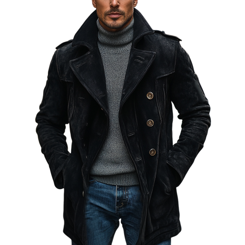 Men's Vintage Solid Color Lapel Faux Suede Mid-Length Coat MTA1360I2X