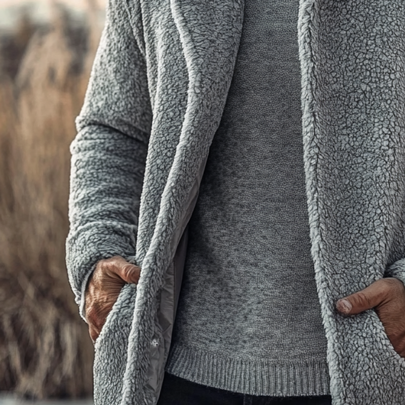 Men's Solid Color Polar Fleece Lapel Single-breasted Mid-length Coat MTA0932I5X