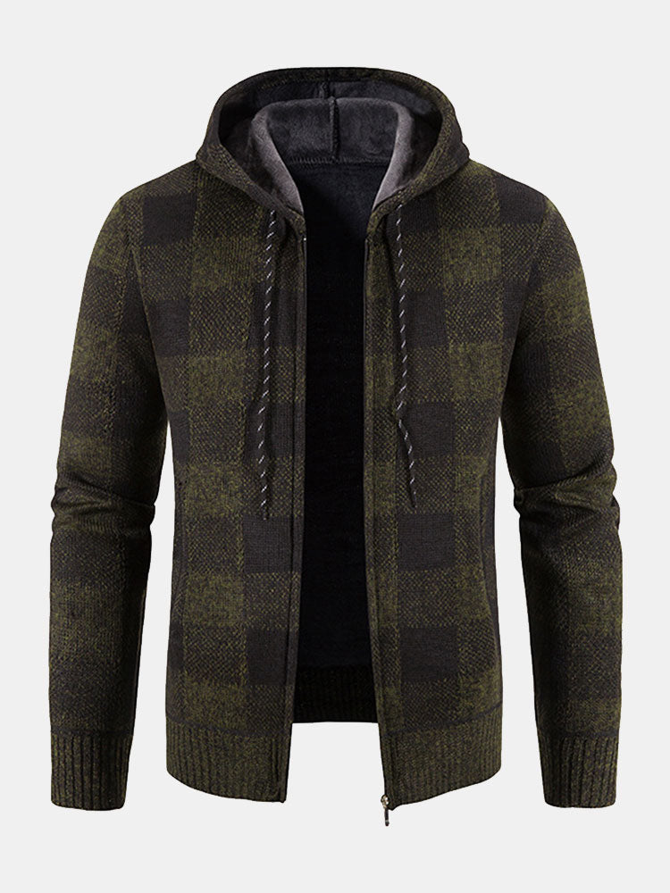 Plaid Zip Up Hooded Jumper
