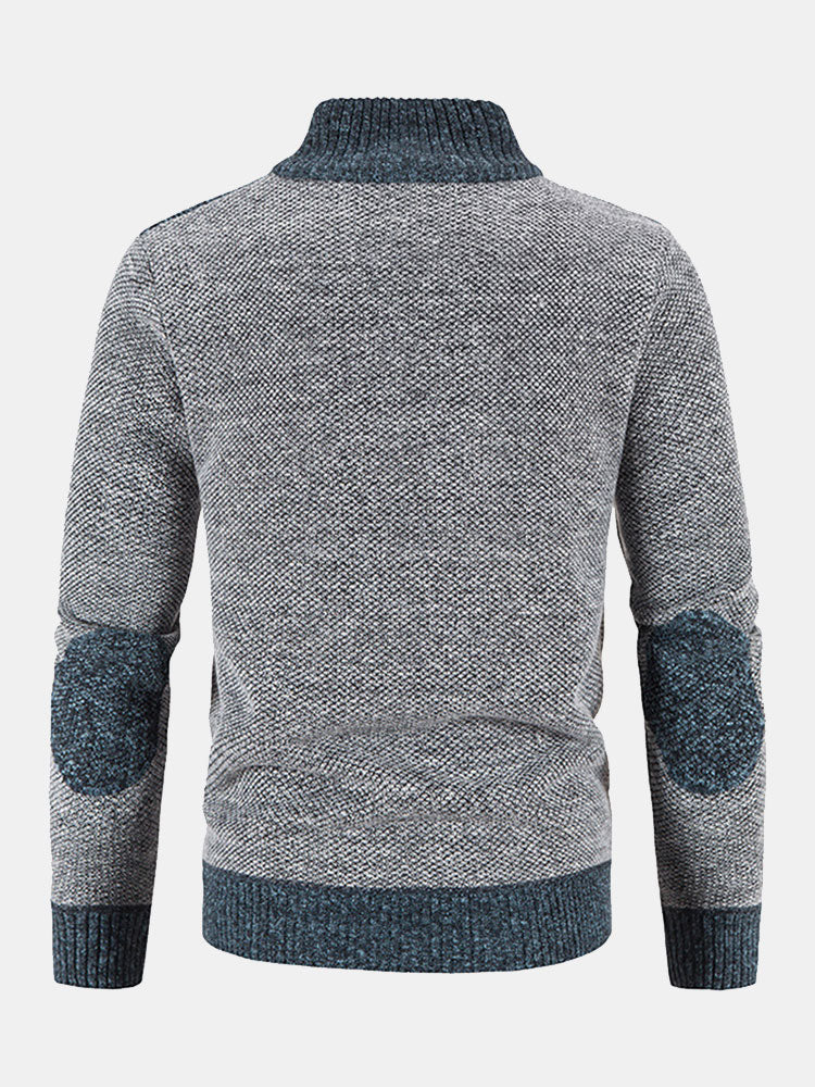 Zip Up Faux Suede Patchwork Jumper