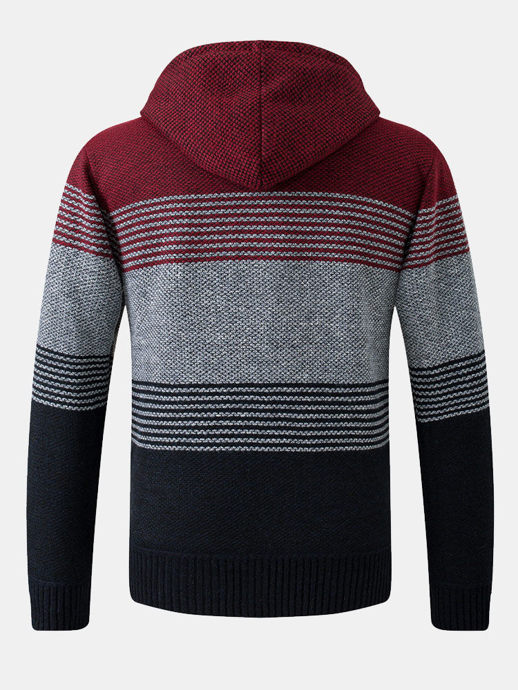 Zip Up Striped Hooded Jumper