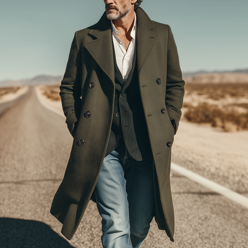 Men's Retro Solid Color Faux Wool Long Warm Coat MTA1174I1P