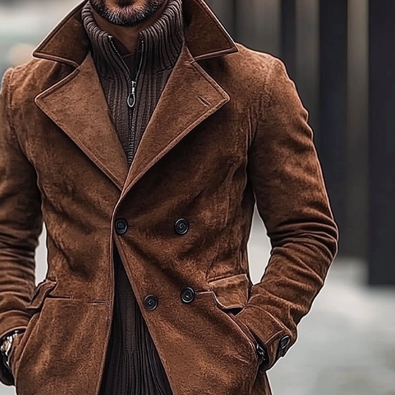 Men's Vintage Faux Suede Double-Breasted Mid-Length Coat MTA0960I9X