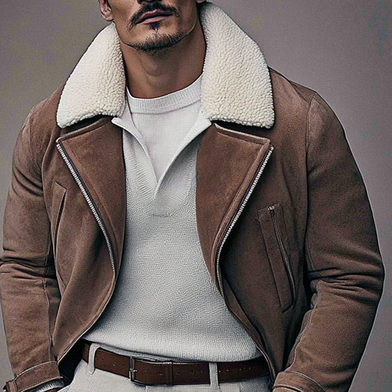 Men's Vintage Polar Fleece And Faux Suede Lapel Mid-Length Coat MTA0172I2X