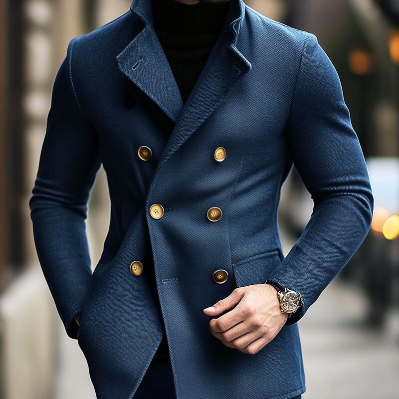 Men's Vintage Twill Cotton Blend Notch Lapel Double-Breasted Slim-Fit Coat MTA3009H8M