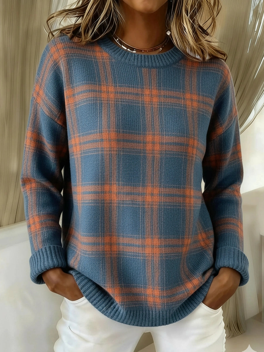 Women's Plaid Print Casual Sweater