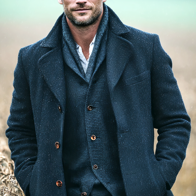 Men's Colorful Dots Blend Faux Wool Lapel Single Breasted Mid-Length Coat MTA1891I6Z