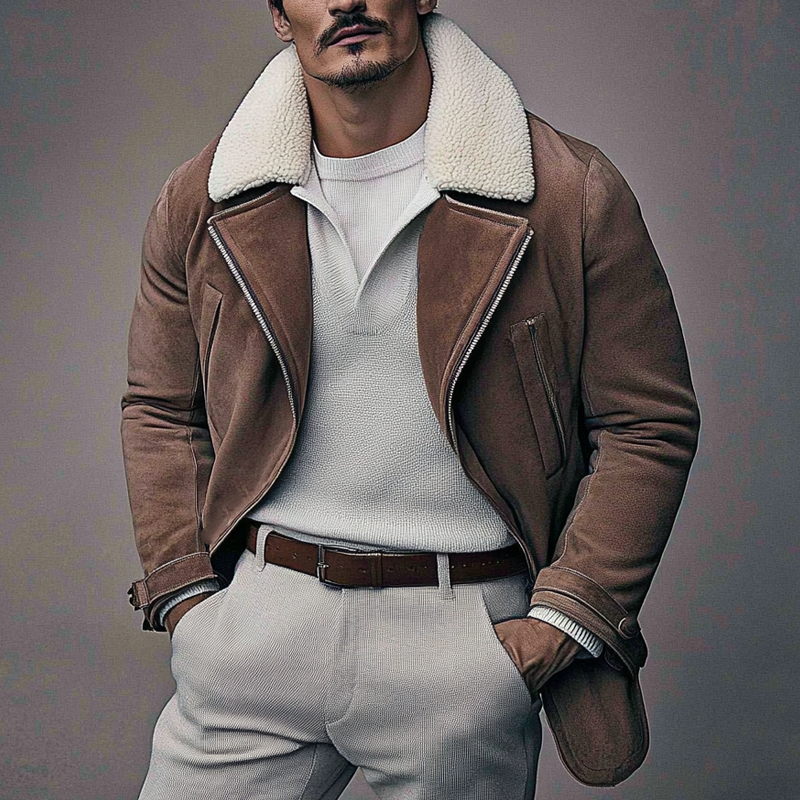 Men's Vintage Polar Fleece And Faux Suede Lapel Mid-Length Coat MTA0172I2X