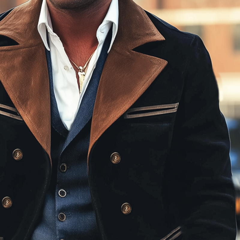 Men's Classic Double Breasted Notched Lapel Suede Short Coat MTA0273I1U