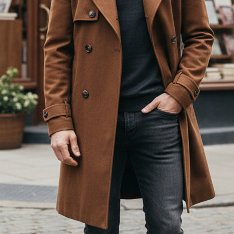 Men's British Style Double-breasted Blended Faux Wool Long Coat MTA1092I4X