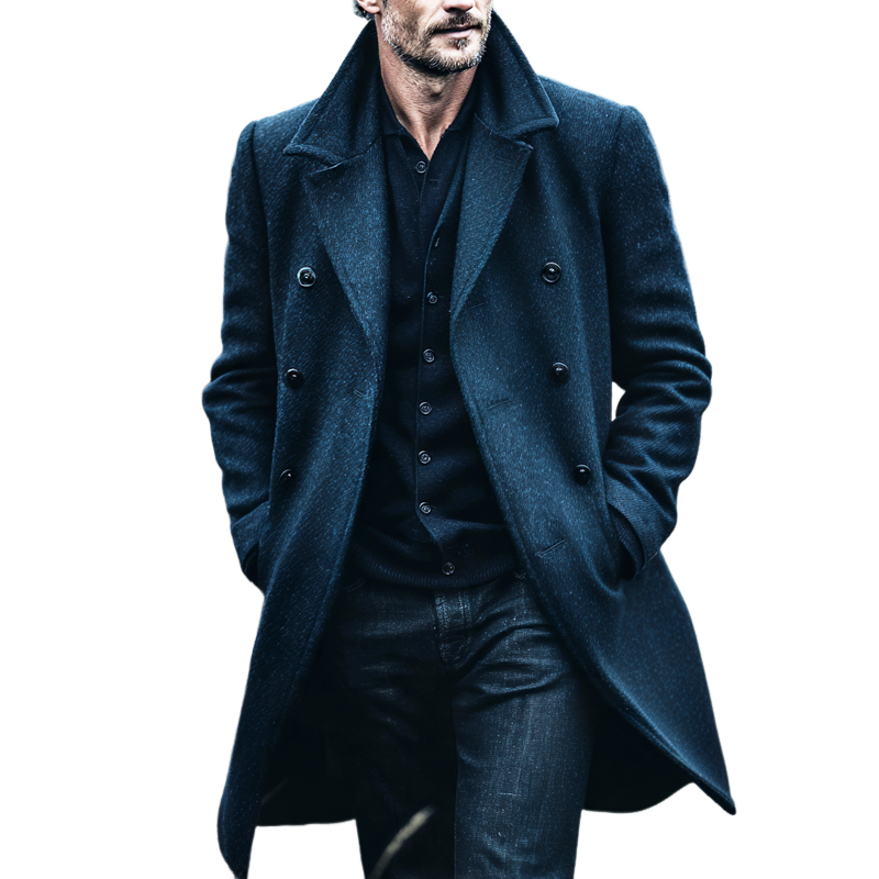 Men's Vintage Faux Wool Lapel Double Breasted Mid-length Coat MTA1810I7Z