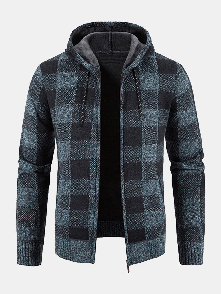 Plaid Zip Up Hooded Jumper