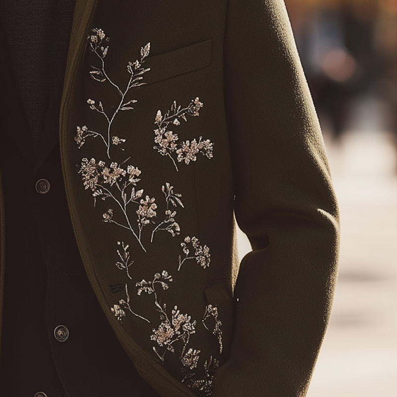 Men's Winter Fashion Floral Embroidered Faux Woolen Coat MTA0469I8P