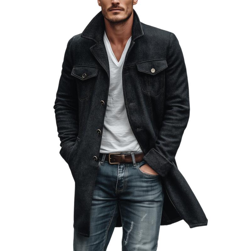 Men's Vintage Wool Blend Notch Lapel Single-breasted Slim Fit Mid-length Coat MTA2524H2M