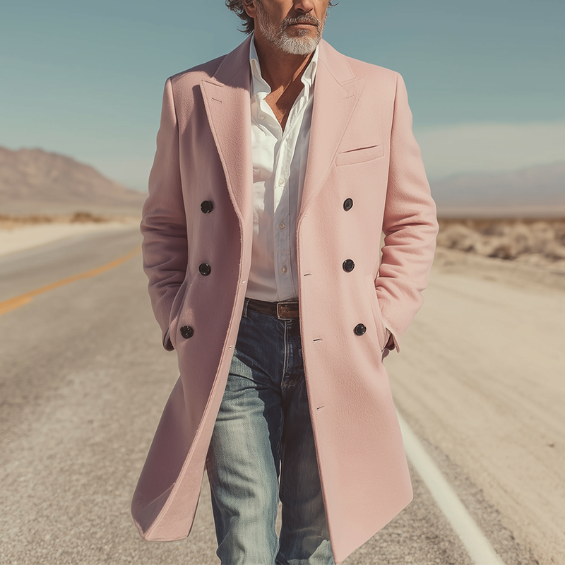 Men's Autumn And Winter Fashionable Simple Long Faux Wool Coat MTA1110I9P