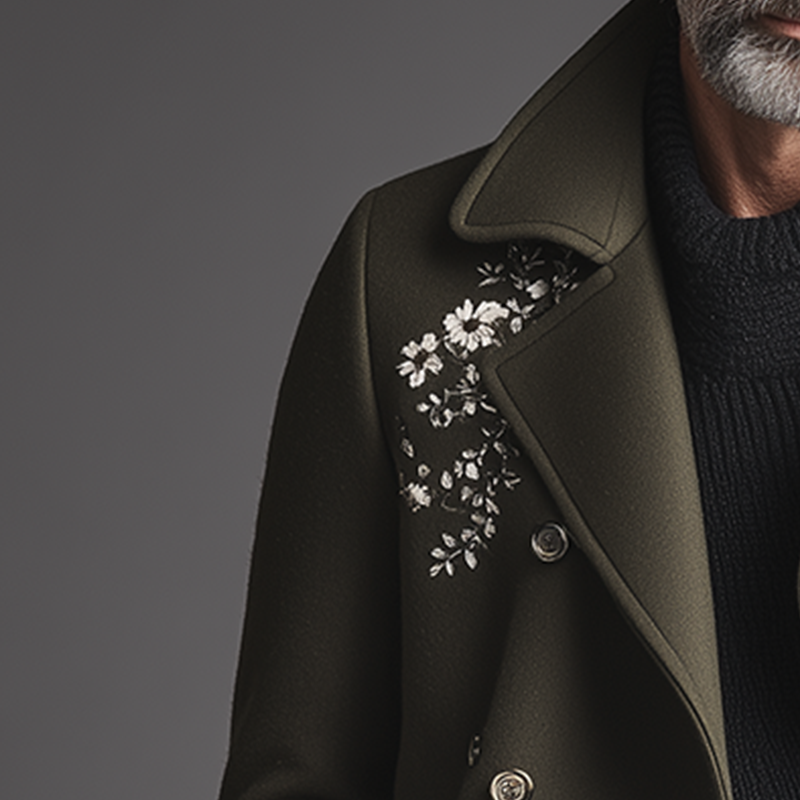 Men's Elegant Vintage Embroidered Faux Wool Short Coat Jacket MTA0276I5P