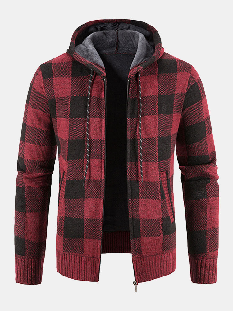 Plaid Zip Up Hooded Jumper