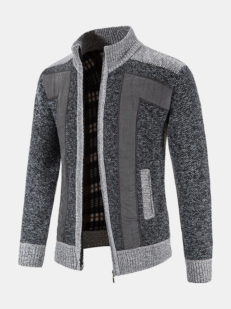 Zip Up Faux Suede Patchwork Jumper