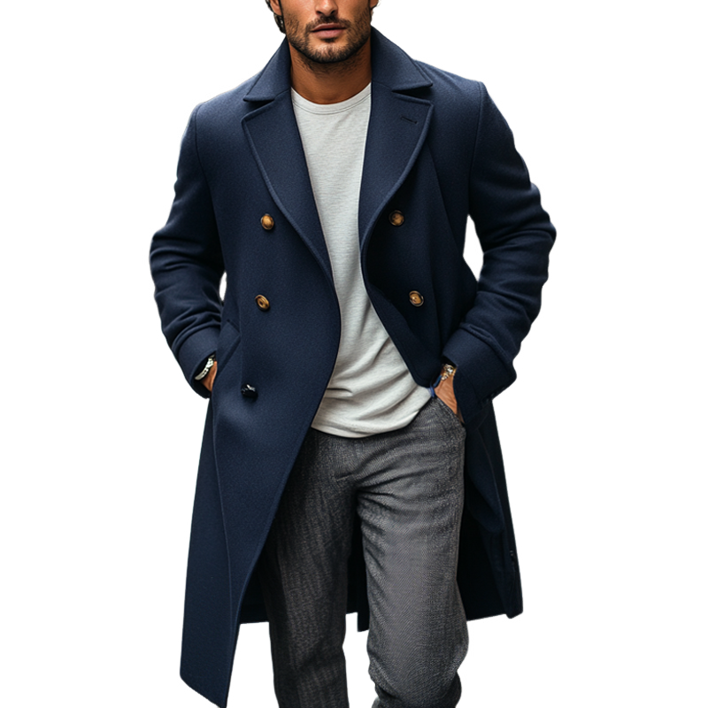 Men's Retro Solid Color Faux Wool Long Coat MTA0403I3X