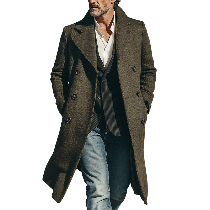 Men's Retro Solid Color Faux Wool Long Warm Coat MTA1174I1P